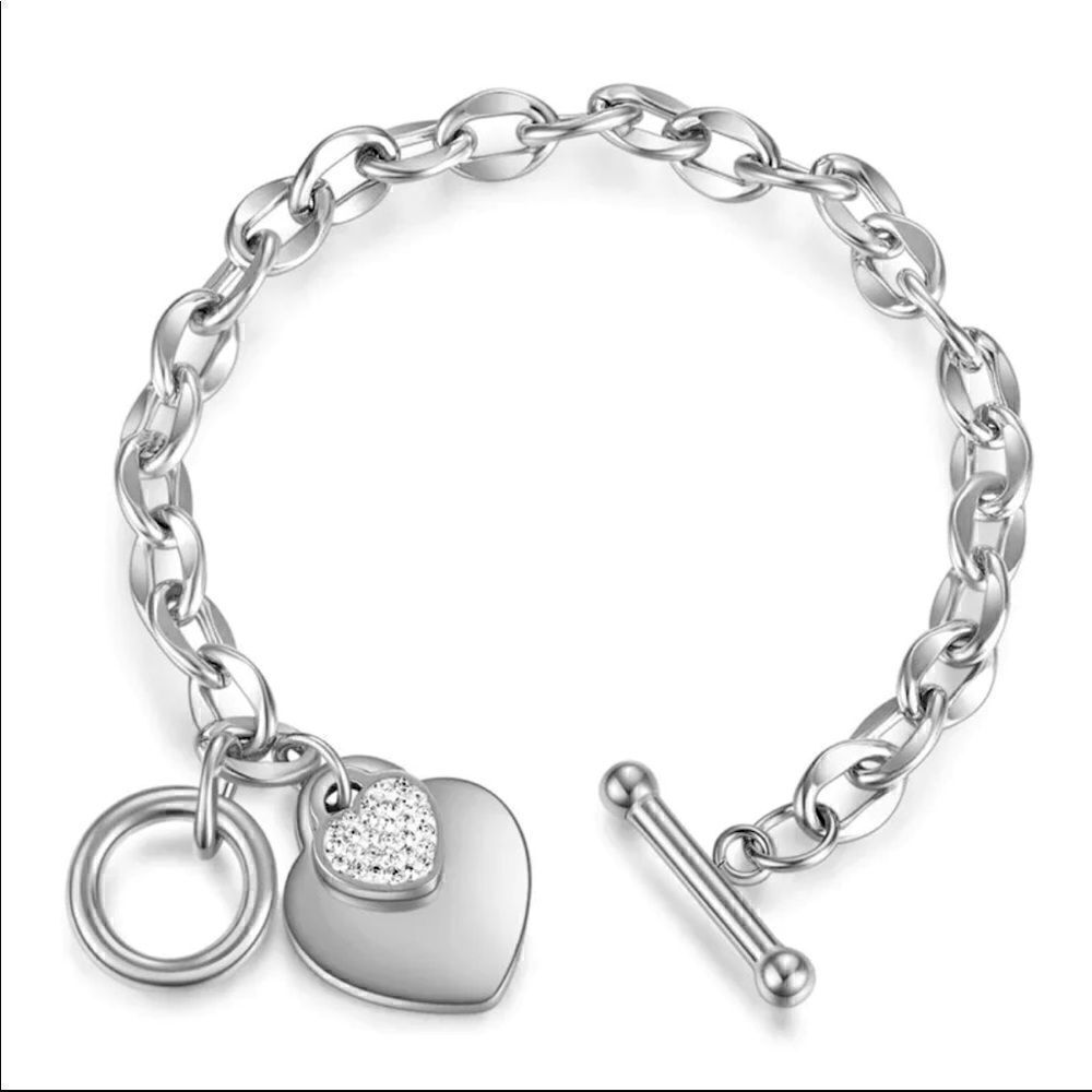 💗 Silver Love Heart Chain Charms Bracelet